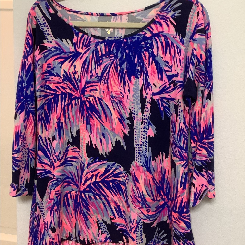 Lilly Pulitzer Pink and Blue Palm Print Blouse